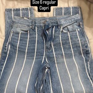 American Eagle Outfitters Blue and White Striped Capri Jeans